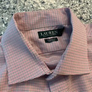 Lauren Ralph Lauren Men's Pink and Blue Plaid Dress Shirt